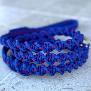 550 Paracord Dog Leash Purple & Blue 4 ft w/ Extra Handle Handmade in USA ~ New